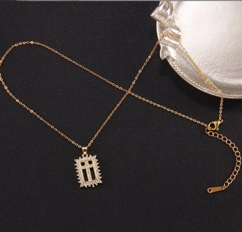 Elegant Lady Cross Copper Plating Inlay Zircon Pendant Necklace