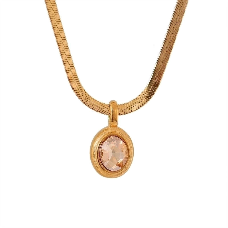 Stainless Steel 18K Gold Plated Lady Plating Inlay Oval Rhinestones Pendant Necklace