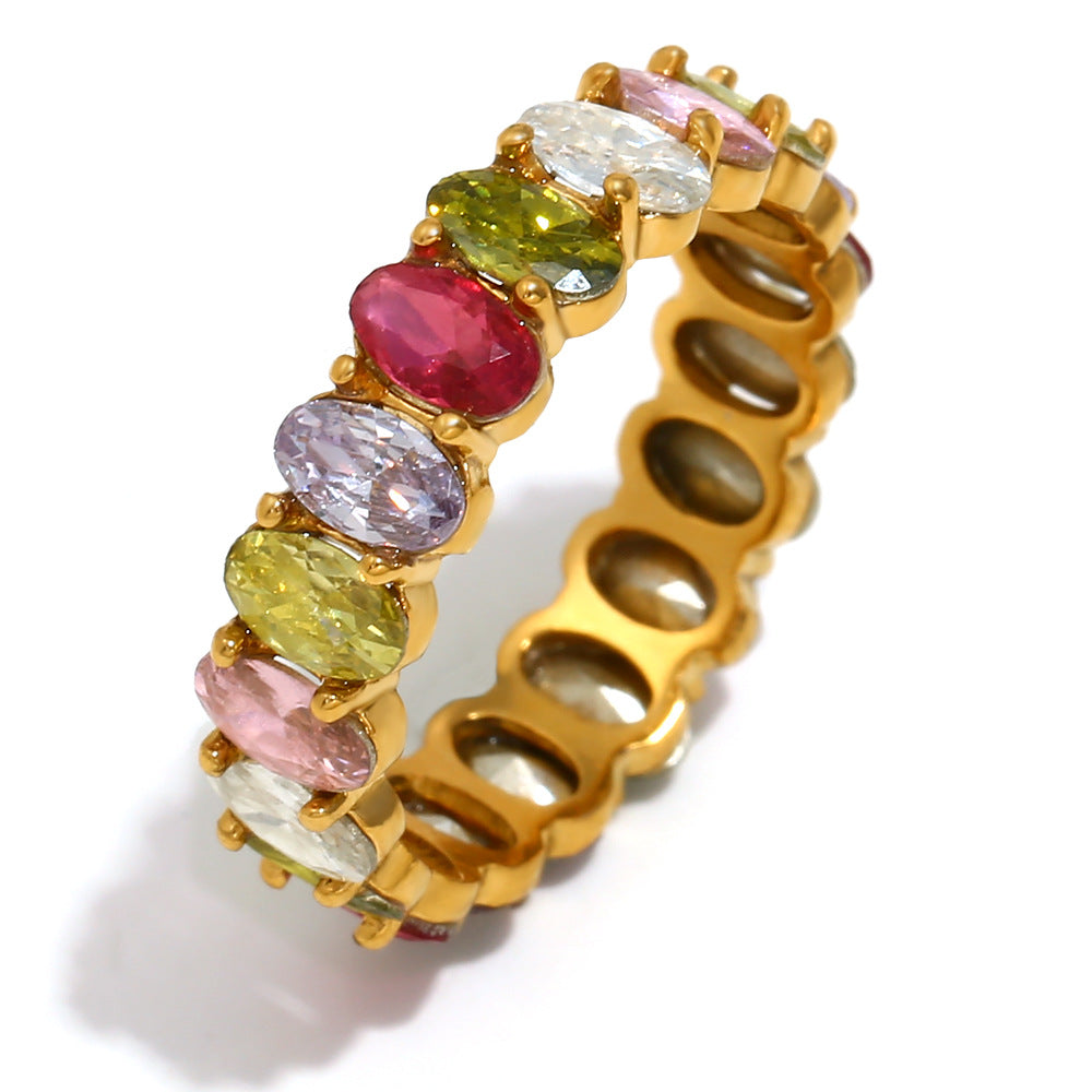 Ins Fashion Niche Design Personality Hand Jewelry Stainless Steel Plated 18K Gold Two-Color Geometric Snake Ring Female