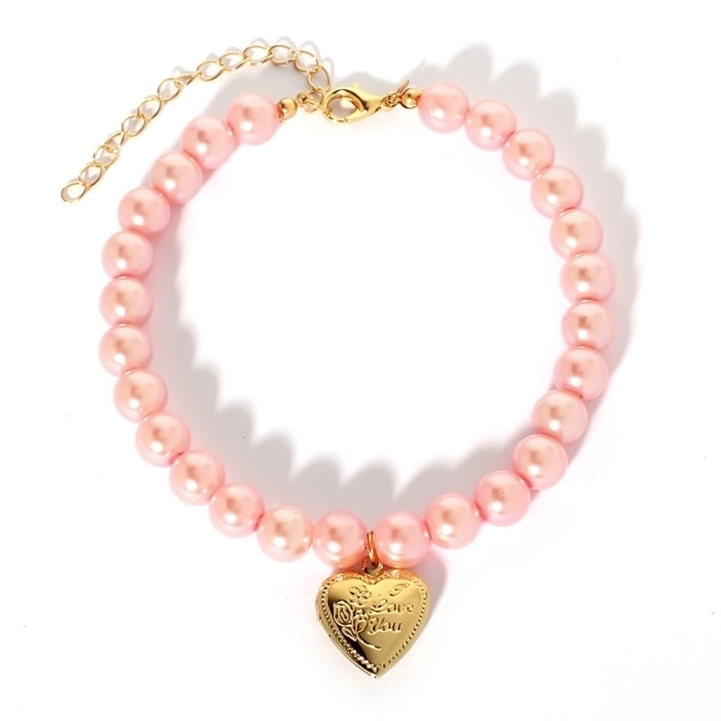 Ig Style Cute Plastic Heart Shape Beaded Pet Collar