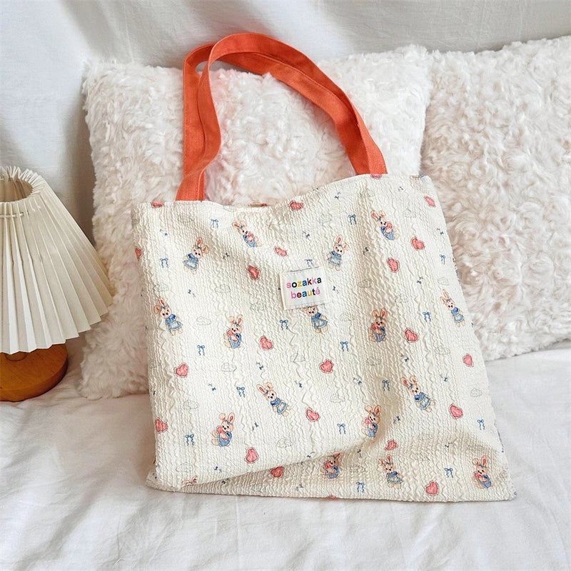4431 Cute Sweet Printed Puppy Double Layer Canvas Bag Summer New Large Capacity Casual Portable Shoulder Bag