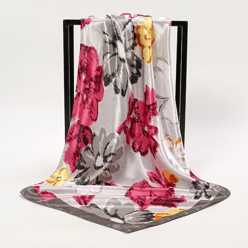 Unisex Streetwear Stripe Cashew Nuts Flower Satin Printing Silk Scarf