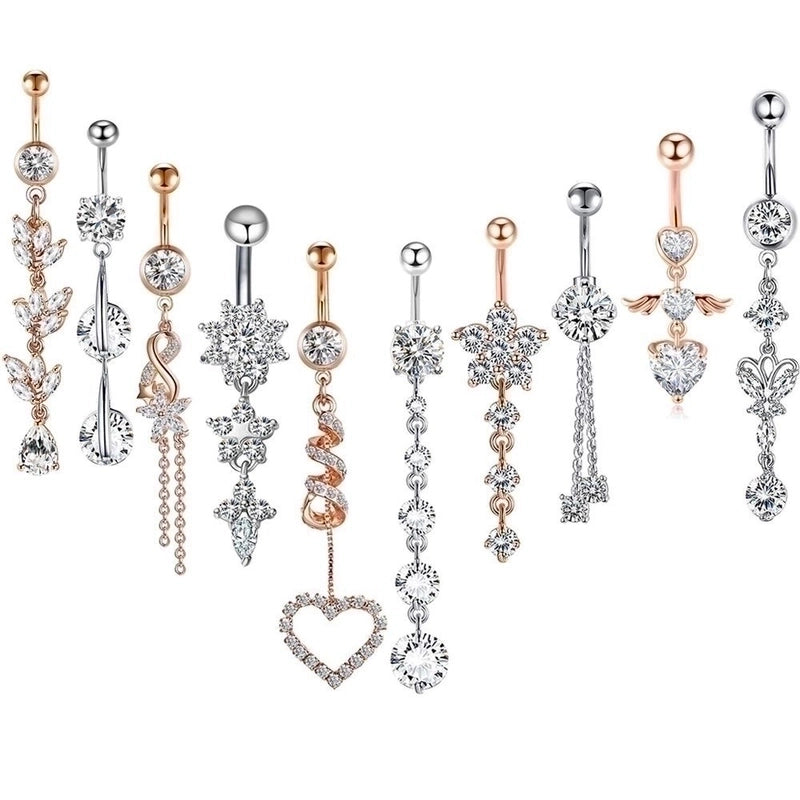 Minimalist Heart Shape Bow Knot Stainless Steel Plating Zircon Belly Ring 1 Piece