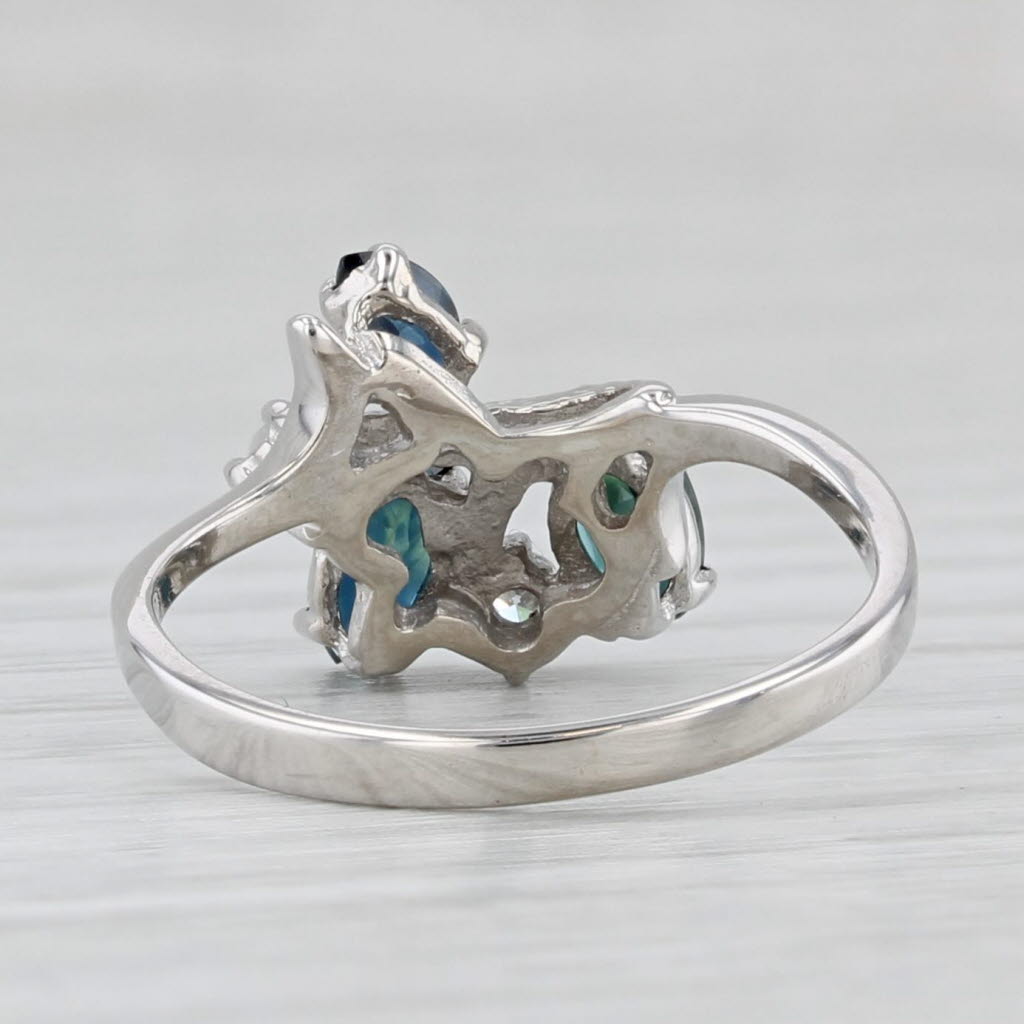 0.86ctw Blue Sapphire Diamond Bypass Ring 10k White Gold Size 5.5