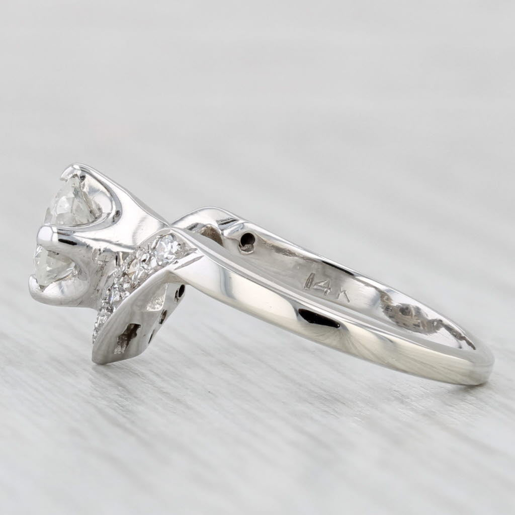 Vintage 0.70ctw Round Diamond Engagement Ring 14k White Gold Sz 4.5 Contoured V