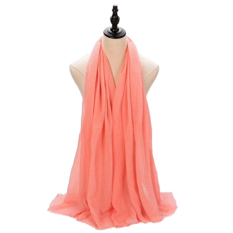 Hot Selling Women's Cotton And Linen Solid Color Baotou Scarf Cover Pleated Short Beard Headscarf