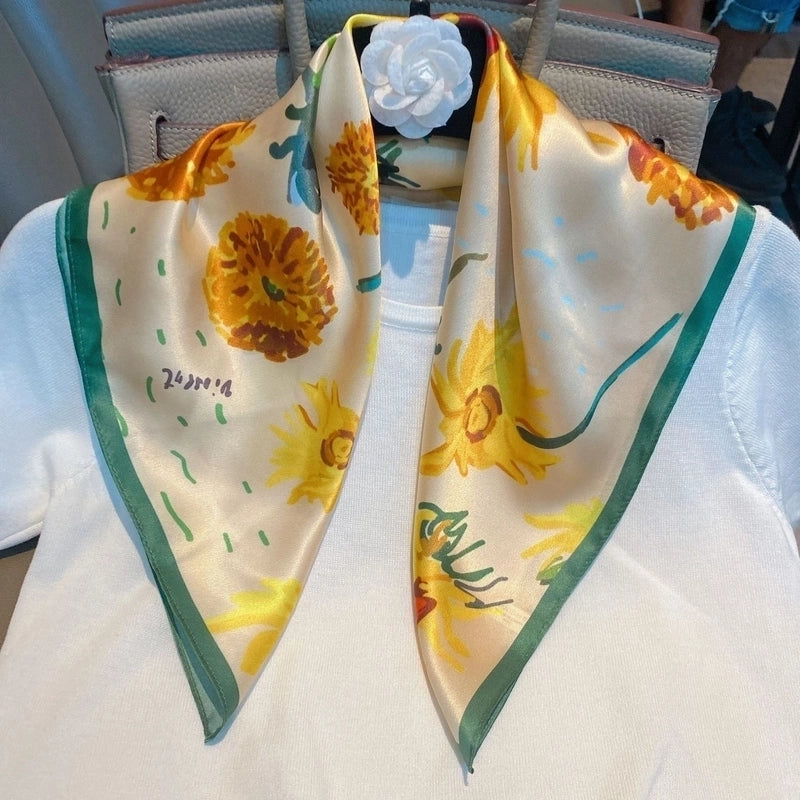 Women's Minimalist Classic Style Color Block Silk Printing Silk Scarf
