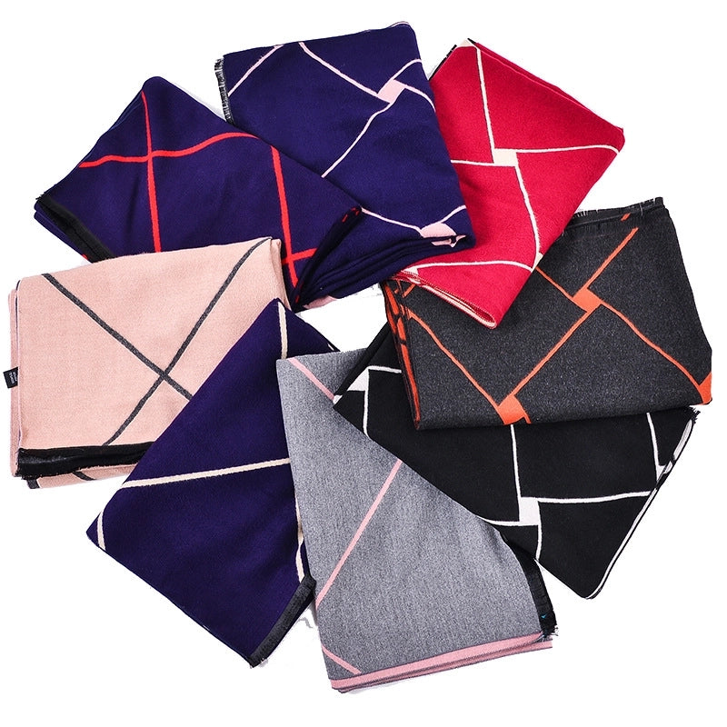 Autumn And Winter New Classic  Double-sided Two-color Plaid Anti-cashmere Women's Scarf Thickened Lengthened Warm