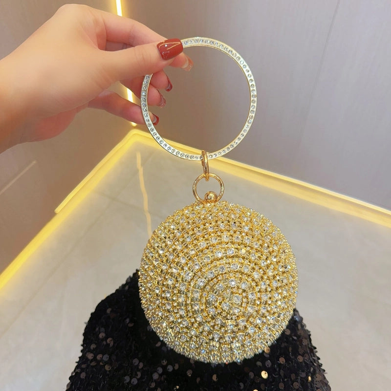 New Fashion Banquet Bag Party Evening Bag Round Spherical Silver Mini Bag Hand Carrying Evening Bag