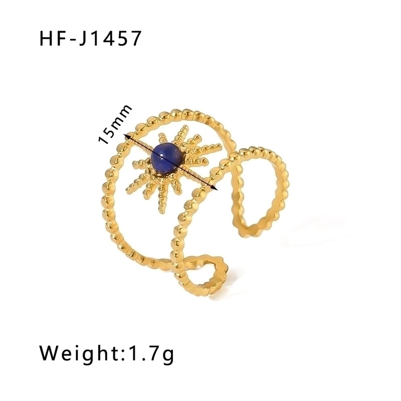Stainless Steel 18K Gold Plated Basic Vintage Style Plating Inlay Round Natural Stone Open Rings