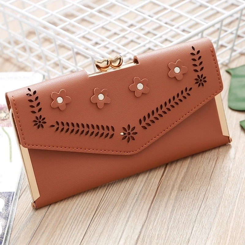 Korean Hollow Flower Long Clutch Bag