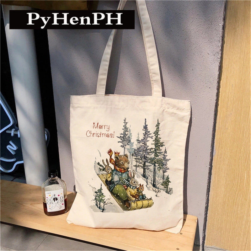 Women's Canvas Printing Animal Streetwear Square Open Canvas Bag
