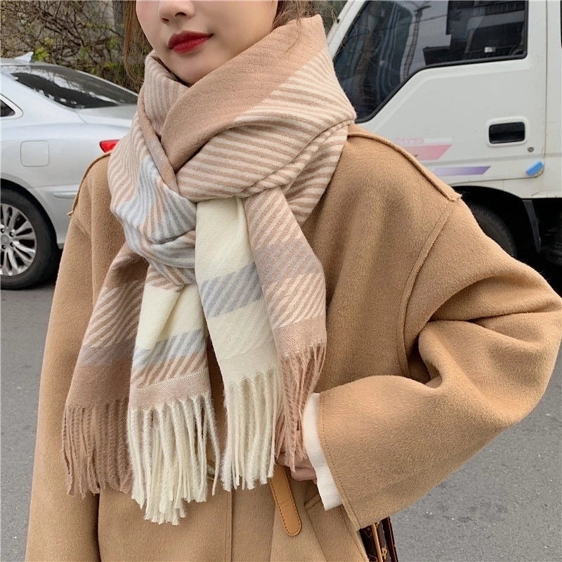 New Internet Celebrity Plaid Scarf Women's Autumn And Winter  Student Shawl Warm Thickened Scarf