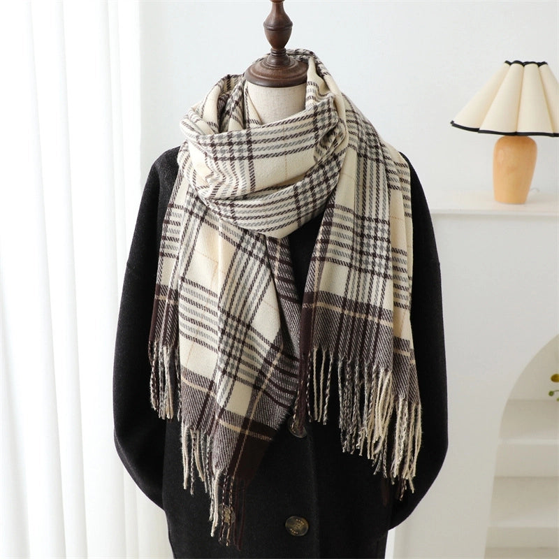 New Plaid Artificial Cashmere Scarf Autumn And Winter Simple All-Matching Warm Scarf Women's Thickened Tassel Shawl