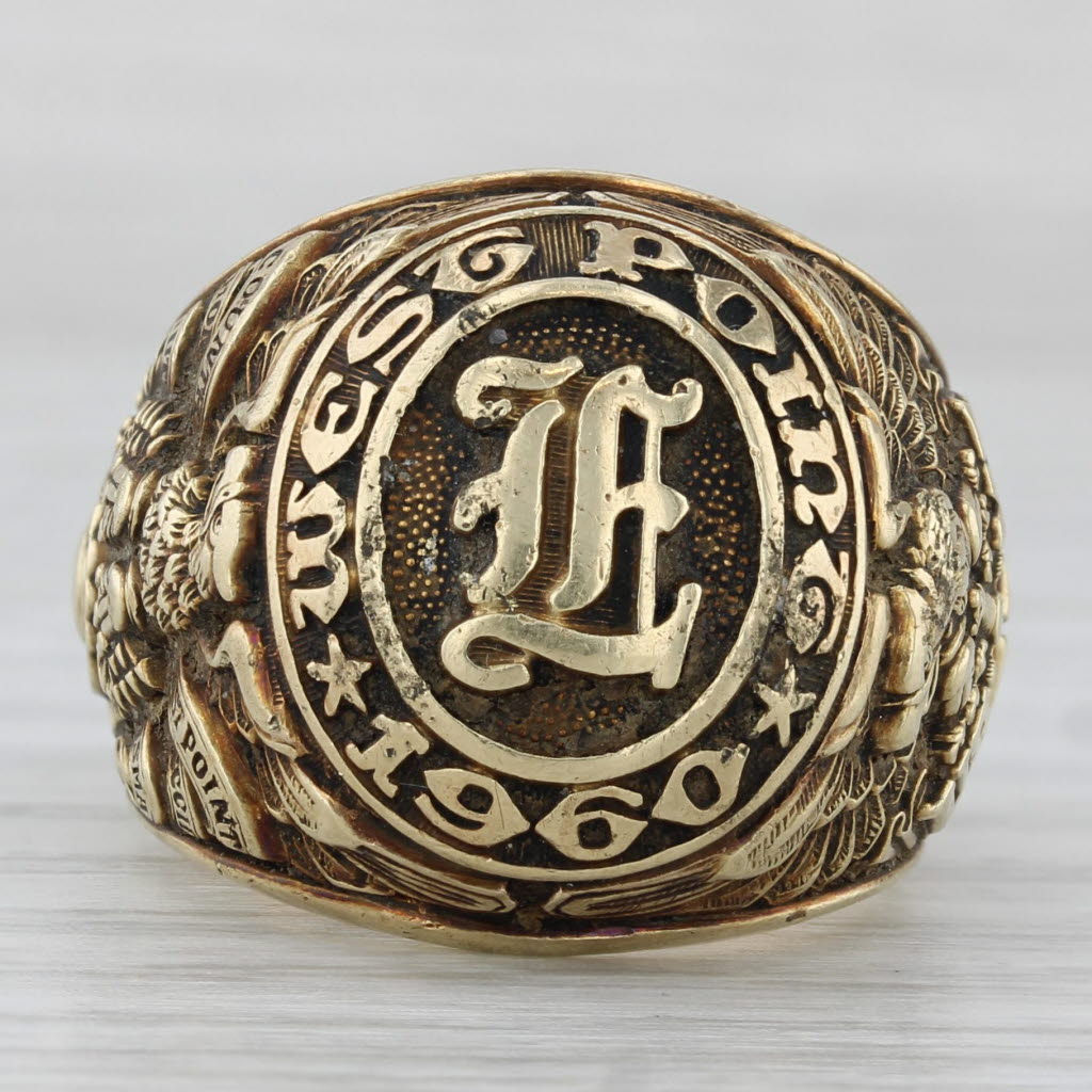 West Point Military Academy Class 1960 Ring 14k Gold Vintage Signet Veteran