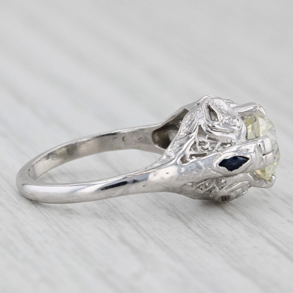1.46ctw Old Euro Diamond Lab Created Sapphire Art Deco Engagement Ring 18k Gold