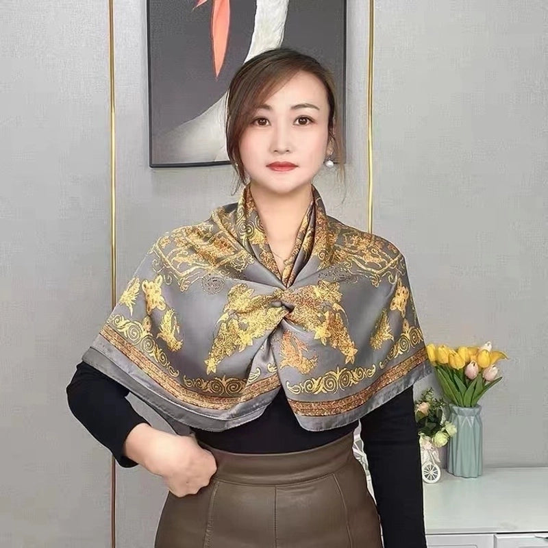Women's Vintage Style Letter Color Block Polyester Silk Scarves