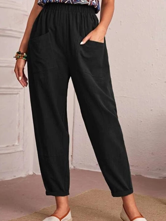 Casual Pocket Solid Trousers