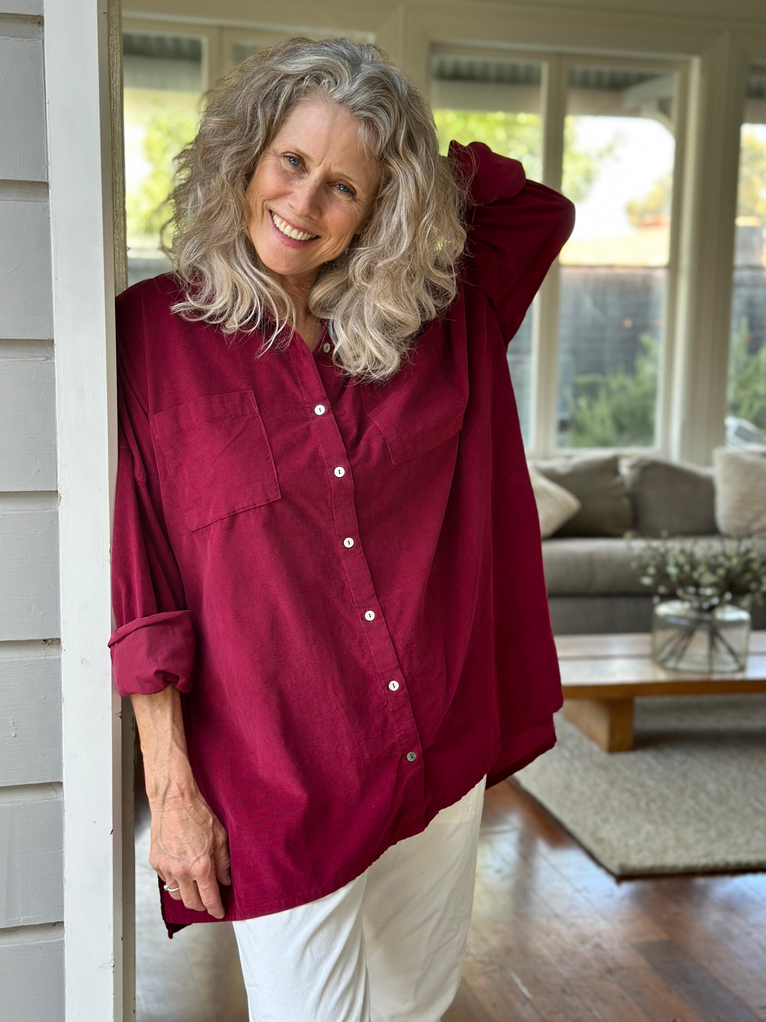 aiden oversized shirt - merlot cord