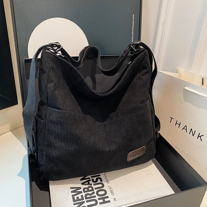 Women's Corduroy Solid Color Basic Square Zipper Shoulder Bag