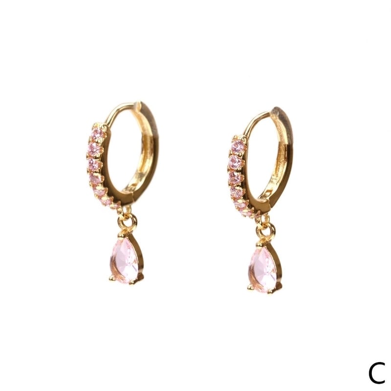 Fashion Water Droplets Inlaid Zircon Copper Artificial Gemstones Copper Earrings