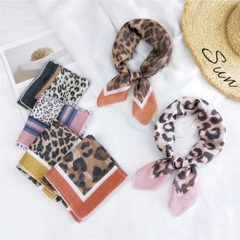 Fashion Leopard Print Cotton Linen Small Square Silk Scarf