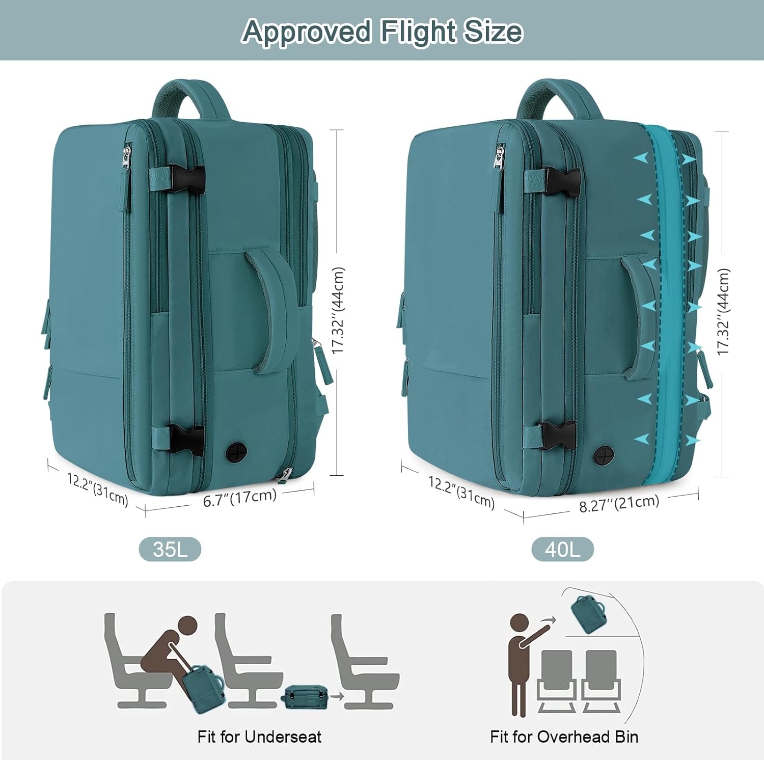 Large Travel Backpack for Women Men, Expandable 40L Carry On Backpack, 17 Inch Laptop Backpack College Bookbag, Waterproof Travel bag as Person Item Flight Approved