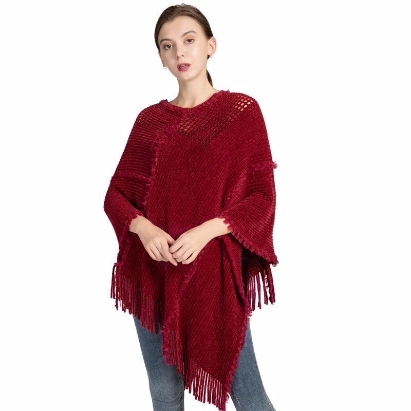 Tassel Knitted Shawl Women Autumn And Winter New Chenille Cashmere Pullover Cape Spot