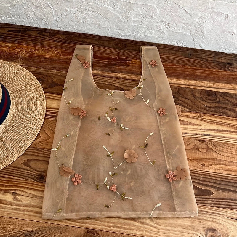 Women's Basic Flower Polyester Shopping Bags
