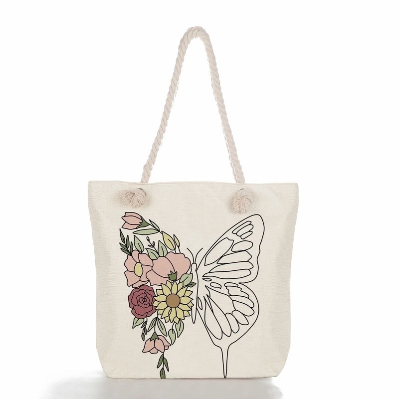 Women'S Vacation Butterfly Canvas Shopping Bags