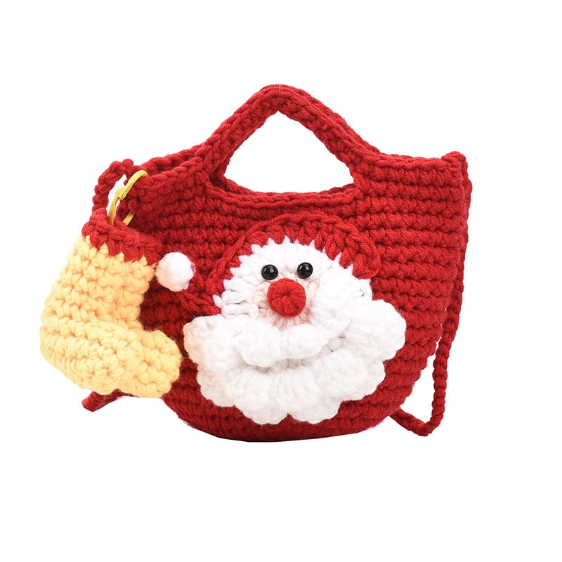 Christmas Women's Mini Knit Pumpkin Santa Claus Cute Square Hook Loop Crossbody Bag