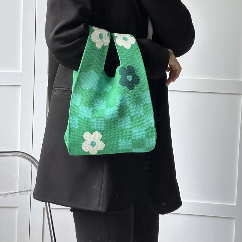 Women's Polyester Printing Color Block Cute Square Open Handbag