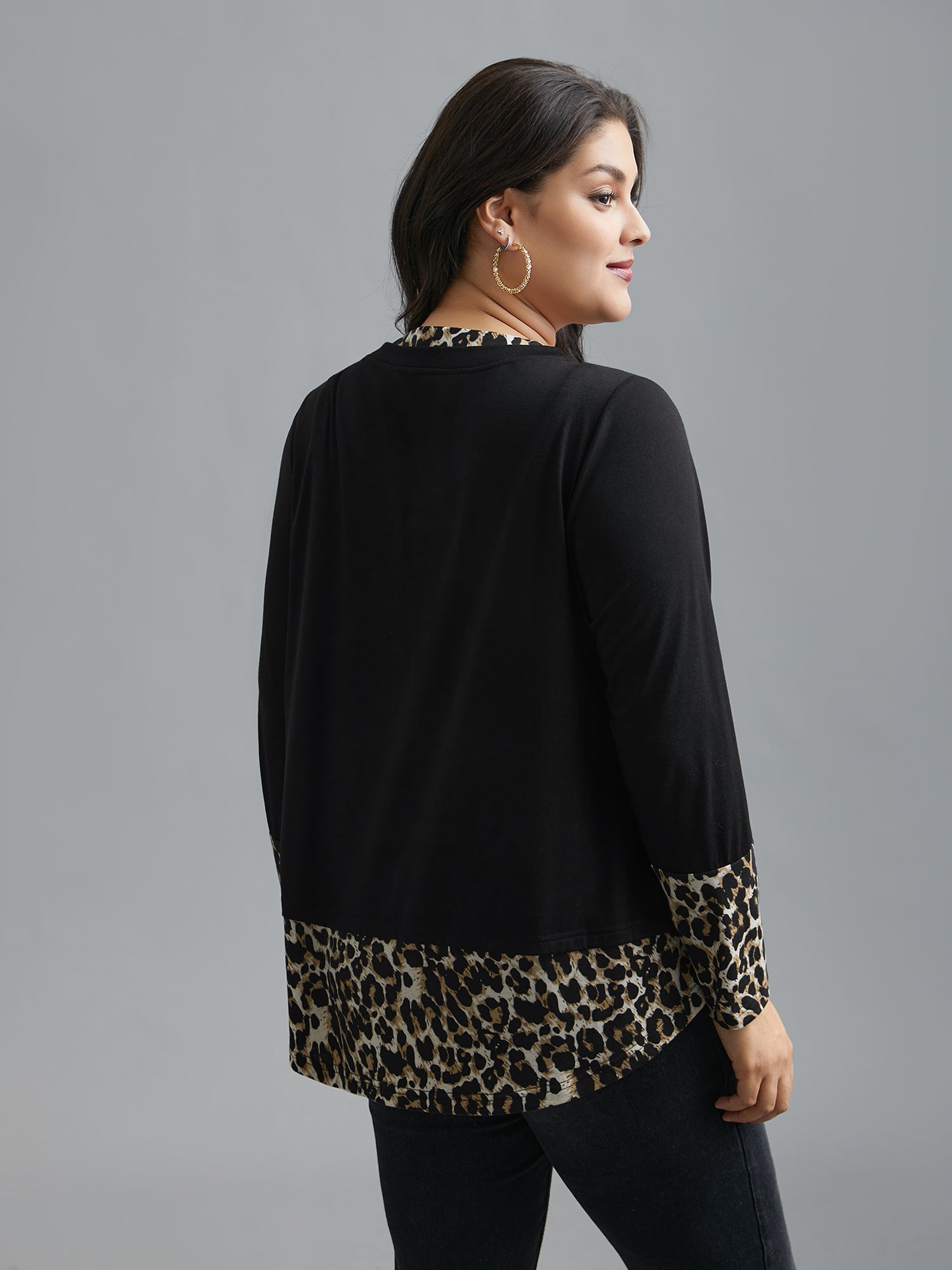 Contrast Patchwork Leopard Stretchy T-shirt