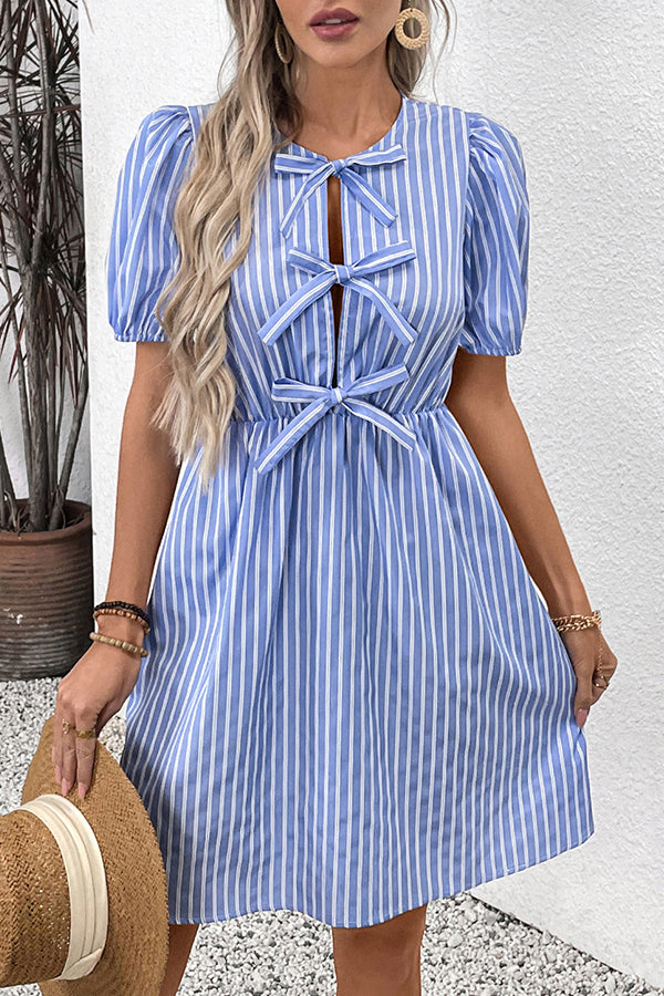 Cute Bow Stripe Print Mini Dress