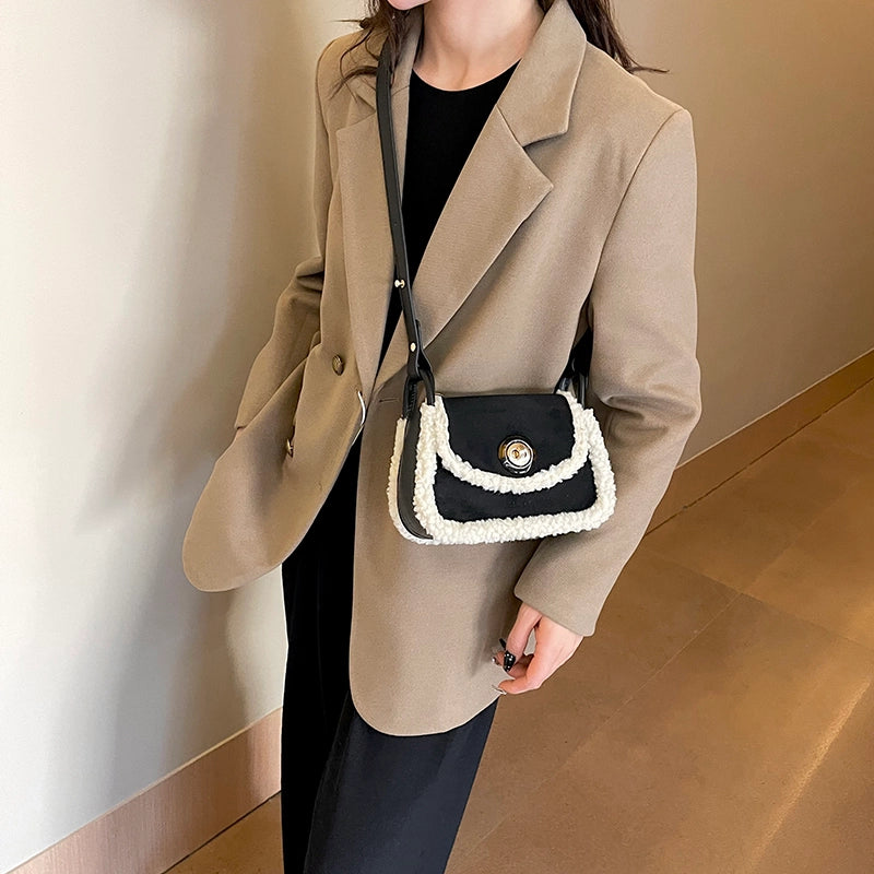Women's Pu Leather Suede Solid Color Basic Classic Style Sewing Thread Square Flip Cover Fashion Backpack