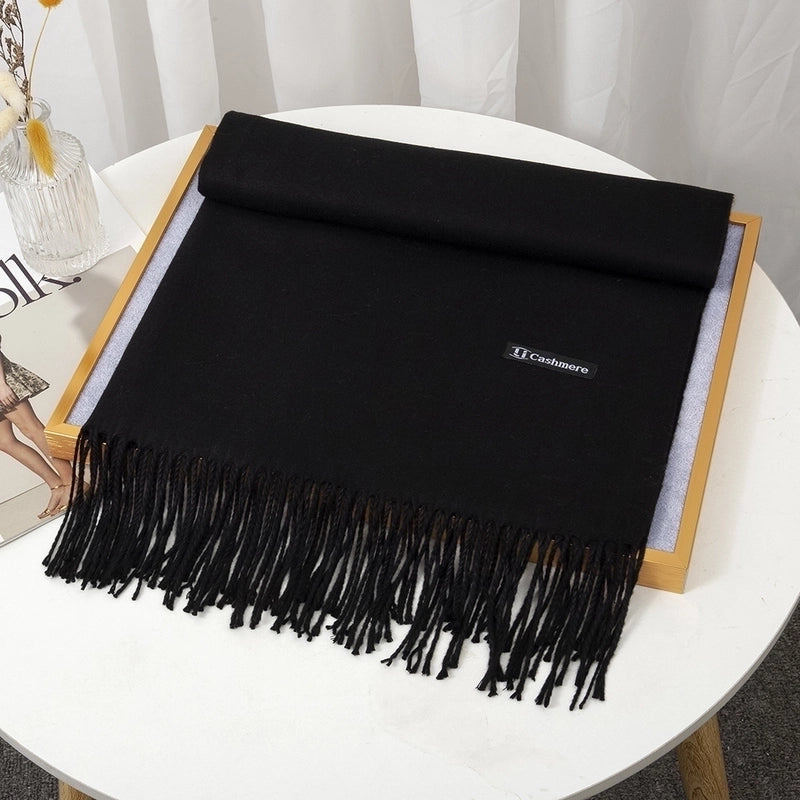 Women's Minimalist Solid Color Imitation Cashmere Tassel Scarf