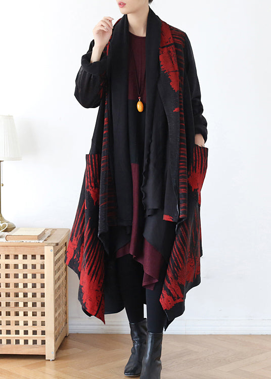 Red Pocket 2022 Trench Coats V Neck Long Sleeve