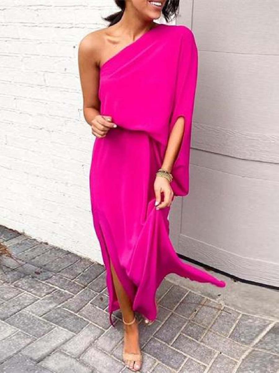 One-shoulder Bat Sleeve Loose Maxi Dress