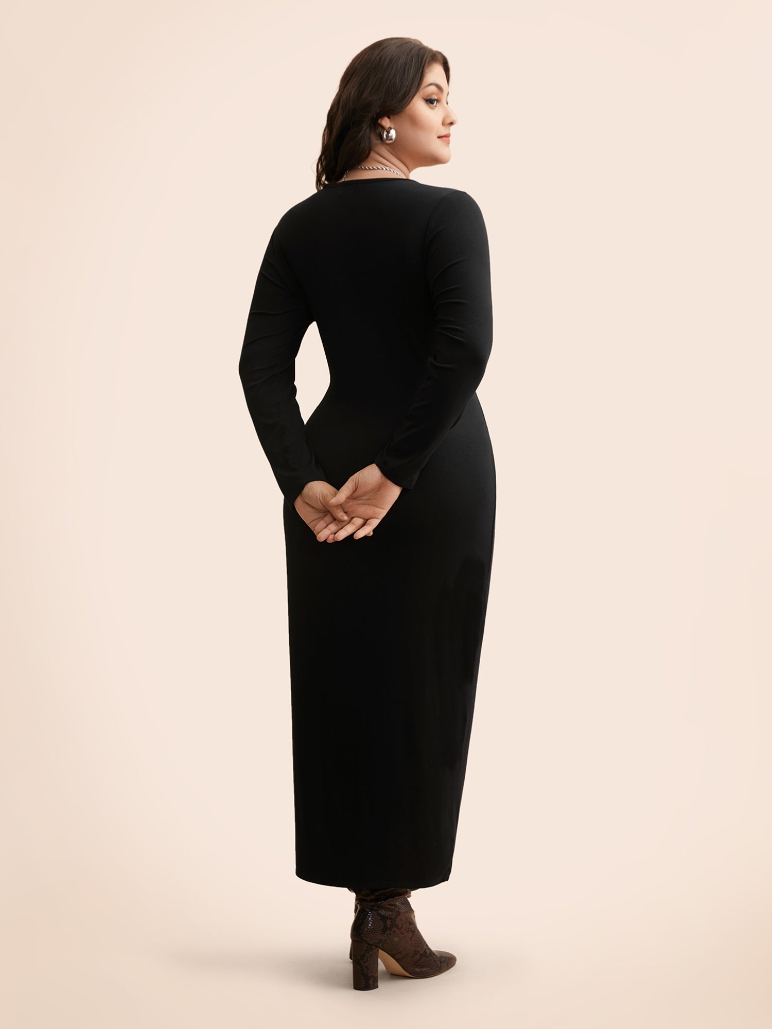 Metal Detail Keyhole Split Hem Dress