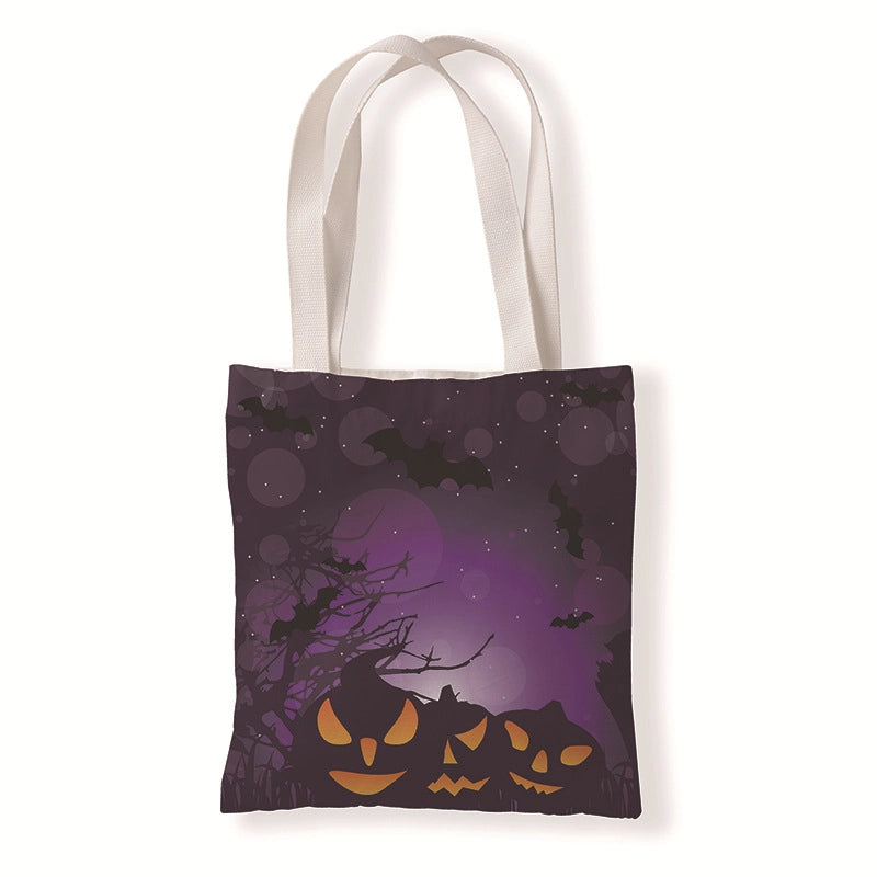 Halloween Women's Medium Canvas Pumpkin Letter Elegant Streetwear Square Open Canvas Bag