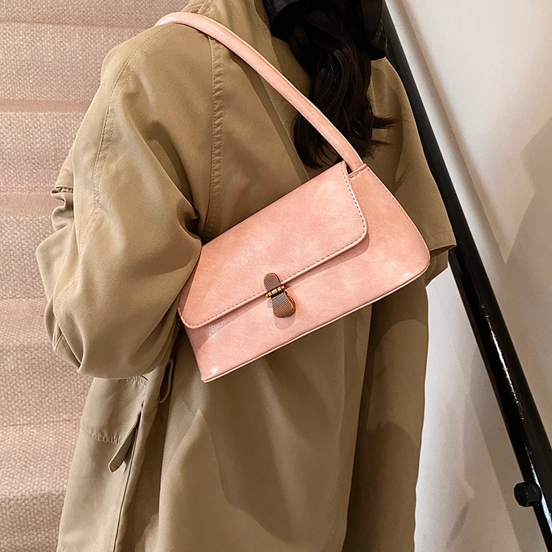 Women's Pu Leather Solid Color Classic Style Square Buckle Flip Cover Shoulder Bag