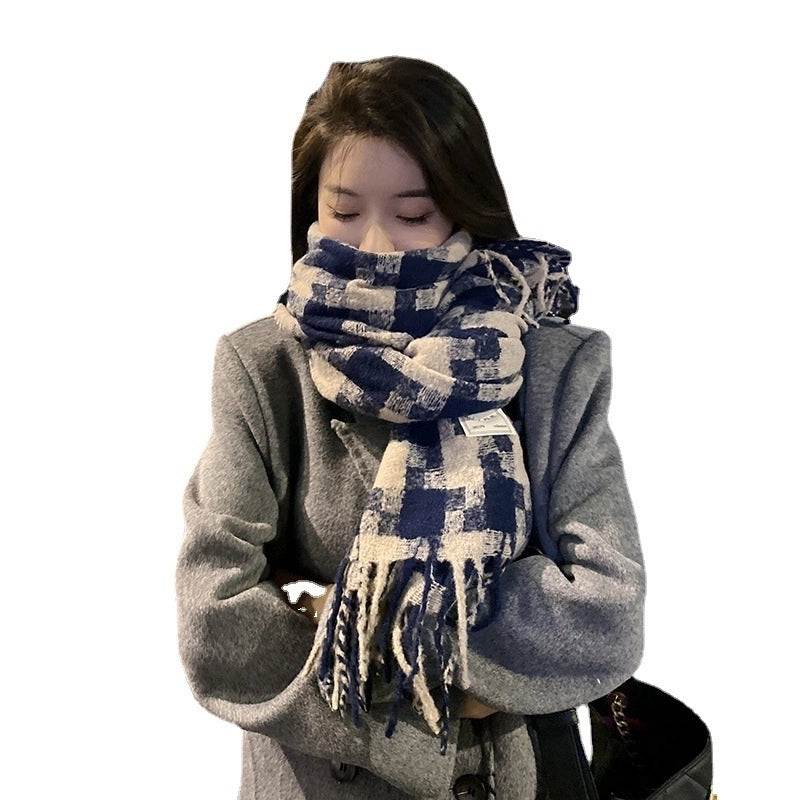 In Stock New Large Plaid Scarf Women's Autumn And Winter Warm Long Thickened All-matching Shawl Men's Scarf