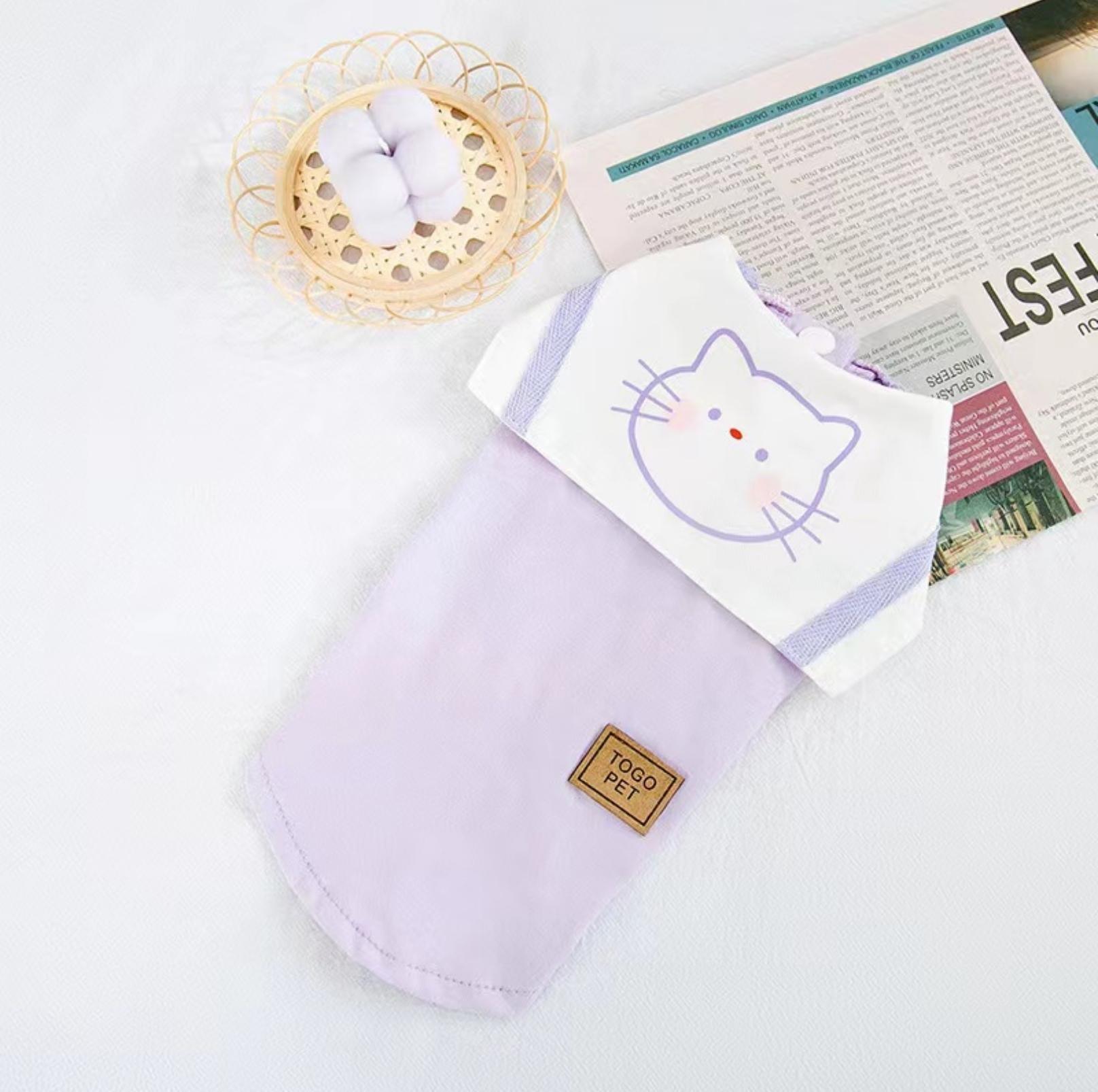 Summer Pet Vest with Naval Collar & Kitty Print