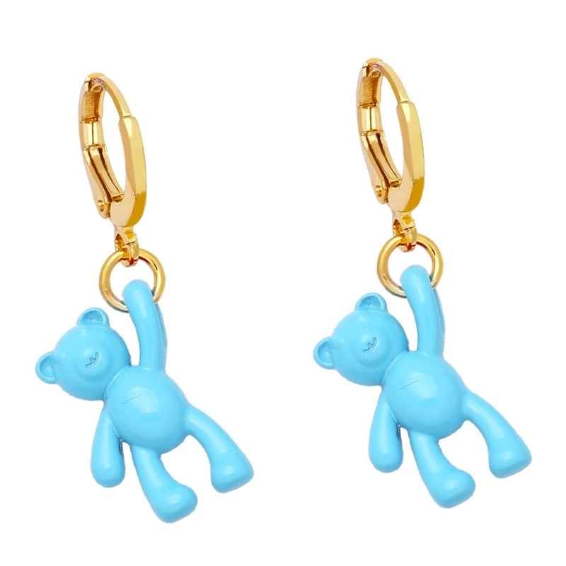 Bear Earrings Female Personality Retro Candy Color Copper Earrings
