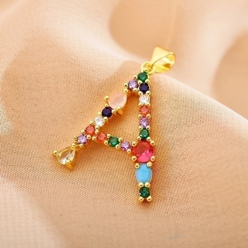 Copper Gold Plated Modern Style Shiny Inlay Letter Glass Stone Zircon Pendant Necklace