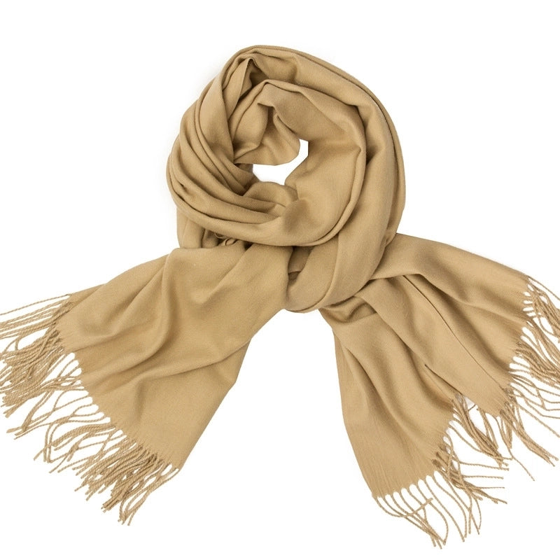 Women's Minimalist Tassel Solid Color Imitation Cashmere Scarf