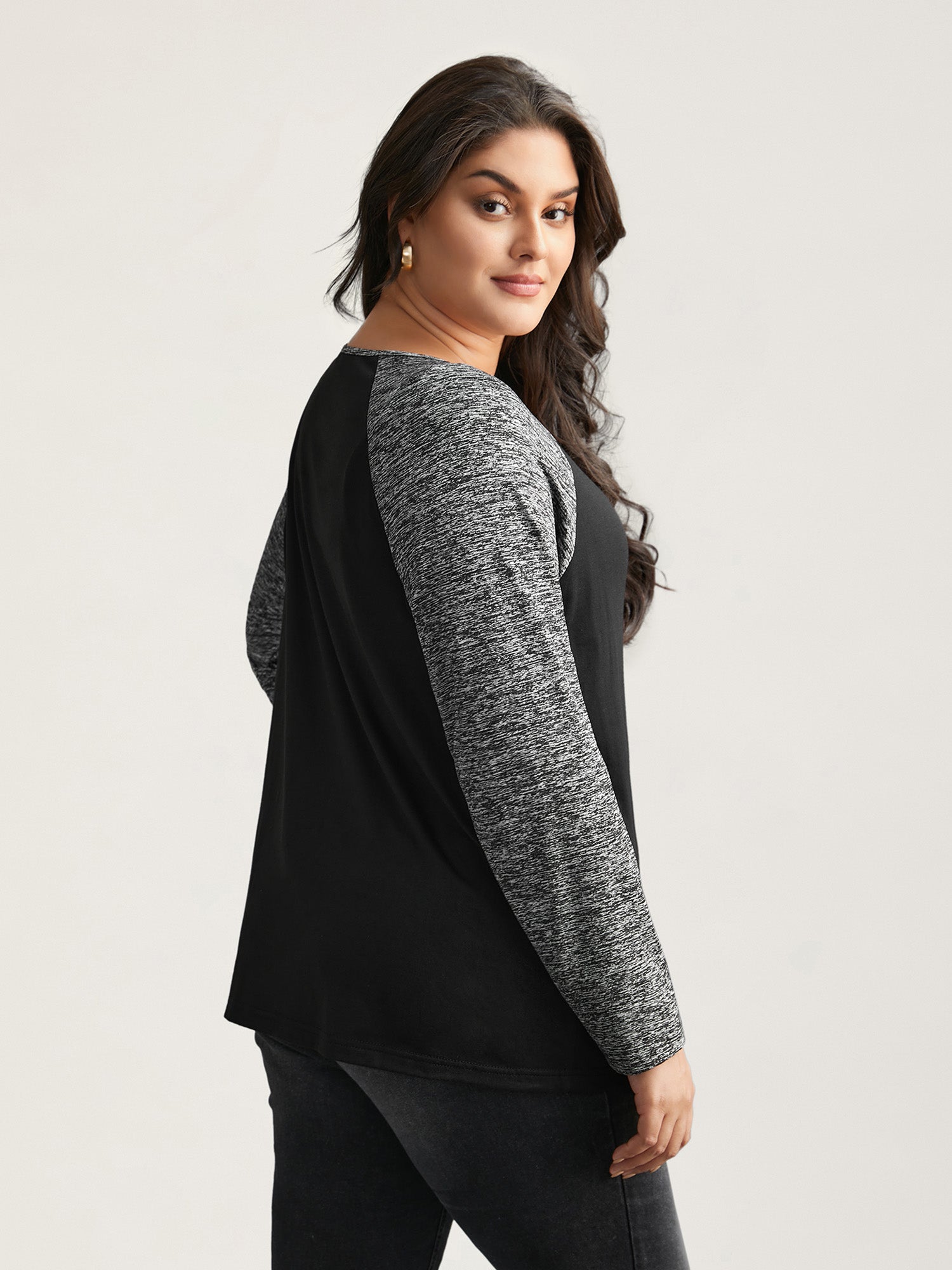 Heather Patchwork Button Detail Stretchy T-Shirt