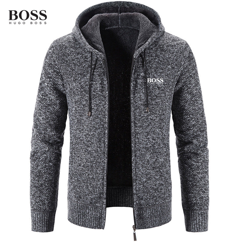 BOSS MEN-S ZIP UP HOODED COTTON SWEATER COAT