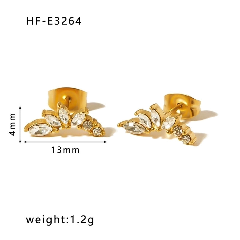 1 Pair Classic Style U Shape Crown Butterfly Plating Inlay Stainless Steel Artificial Pearls Rhinestones Zircon 18K Gold Plated Earrings