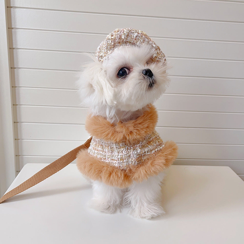 Plaid Dog Cape Harness with Leash&Hat